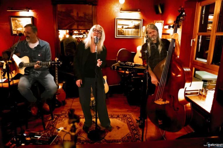 Band spielt Live-Musik in gemütlicher Bar.