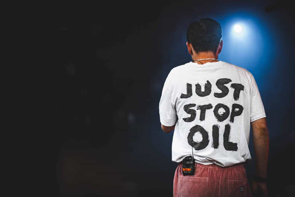 Mann mit Protest-Shirt: "Just Stop Oil".