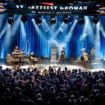 Live-Jazzband spielt vor Publikum auf Bühne