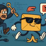 Comic-Szene: Brief entkommt Hacker mit Schlüssel.