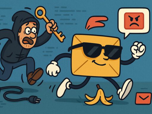 Comic-Szene: Brief entkommt Hacker mit Schlüssel.