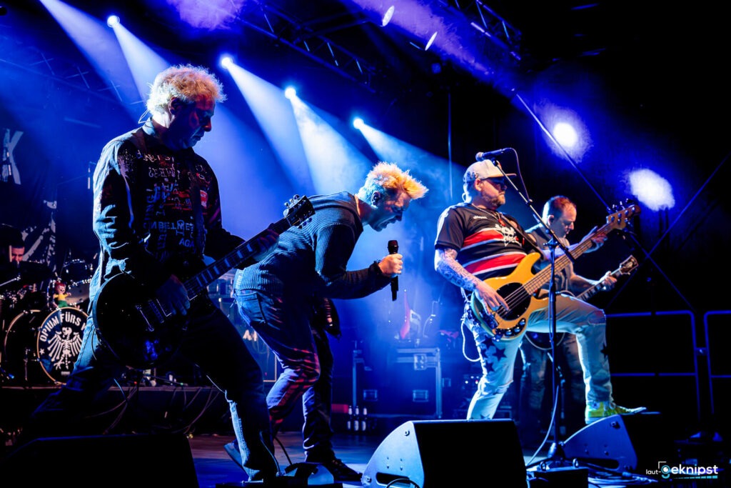 Band spielt Live-Konzert auf beleuchteter Bühne.