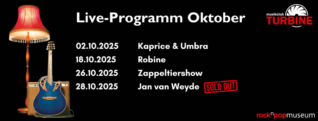 Live-Programm Oktober 2025 mit Lampen und Gitarre.